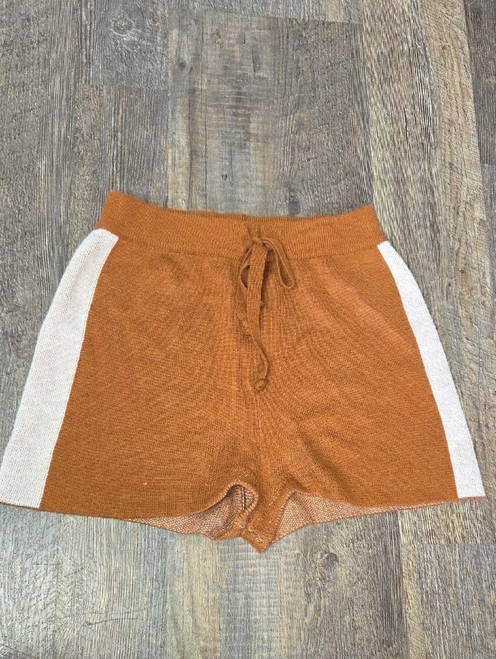 Women's Rust Athletic Knit Shorts with Ivory Side Panels